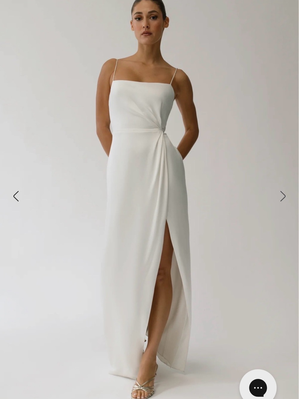 NWT Jenny Yoo Elegant White Spaghetti-Strap Evening Gown with Side Slit
